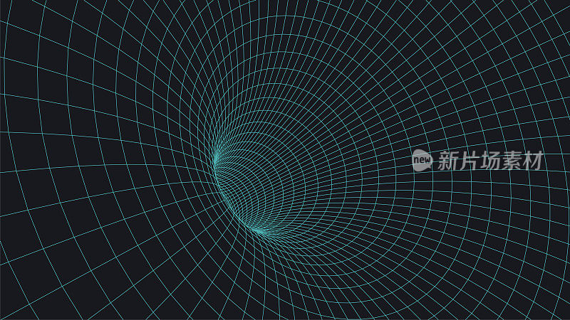 线框图3 d隧道。透视网格背景纹理。网状的虫洞模型。矢量插图。